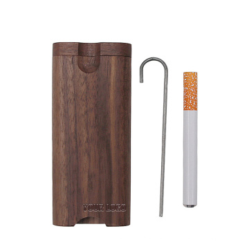 Walnut Wood Dugout System Case with 78mm Metal One-hitter Clean Poker Smoking Accessories Wholesale custom logo